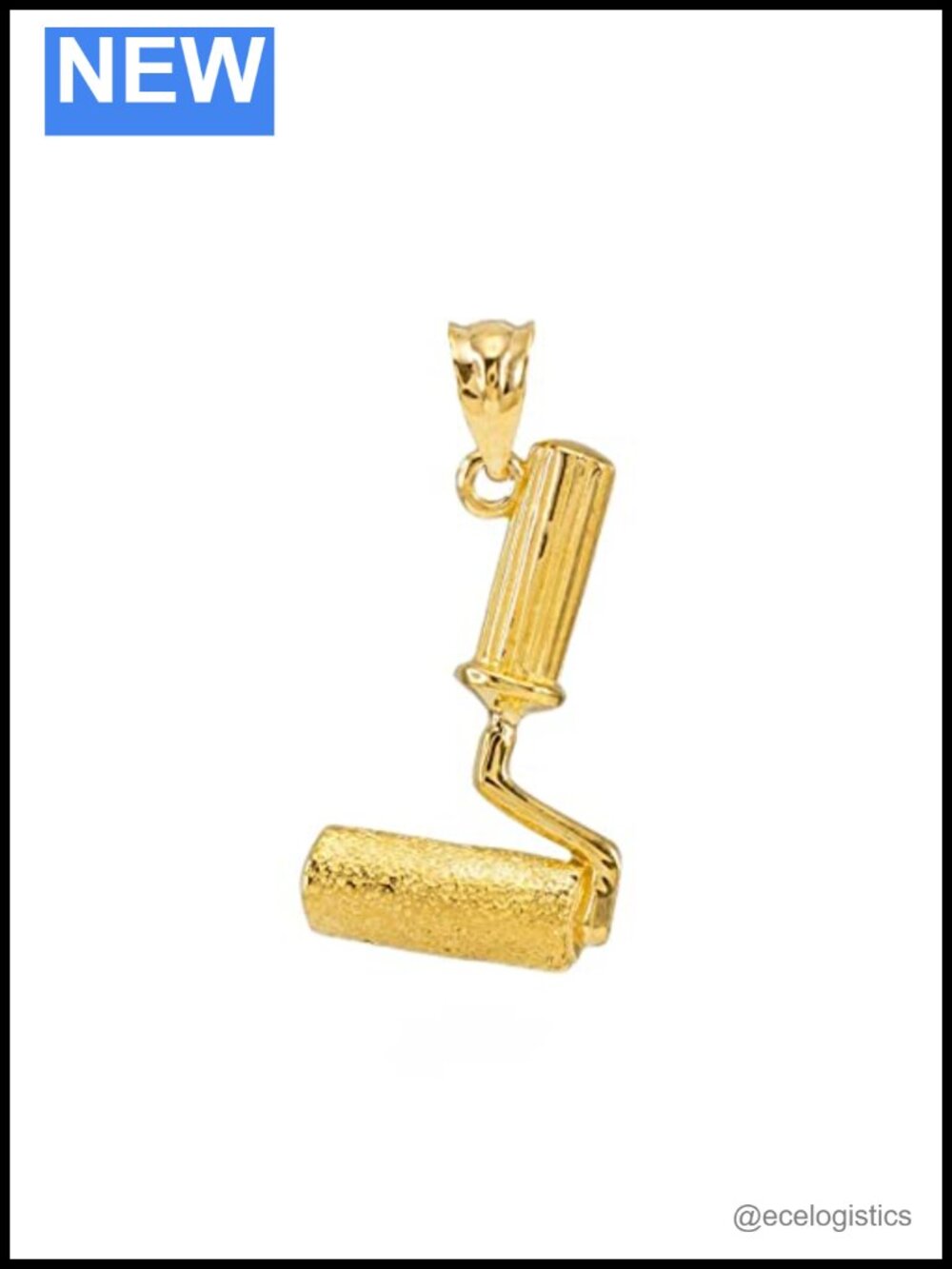 14k Yellow Gold Paint Roller Pendant Necklace Charm